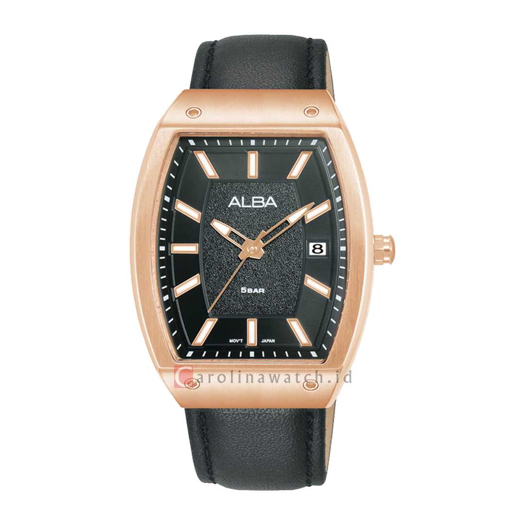 Jam Tangan ALBA Active AG8M84X1 Men Black Glitter Dial Black Leather Strap