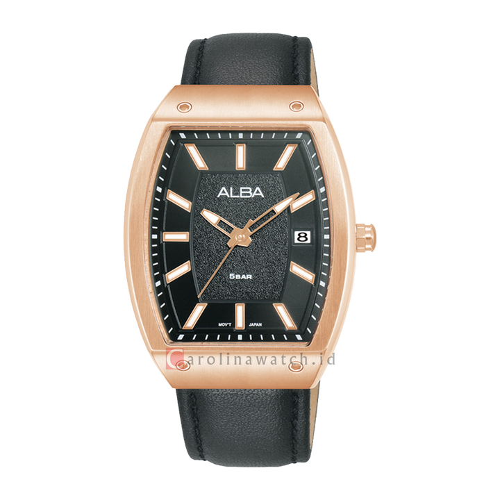 Jam Tangan ALBA Active AG8M84X1 Men Black Glitter Dial Black Leather Strap