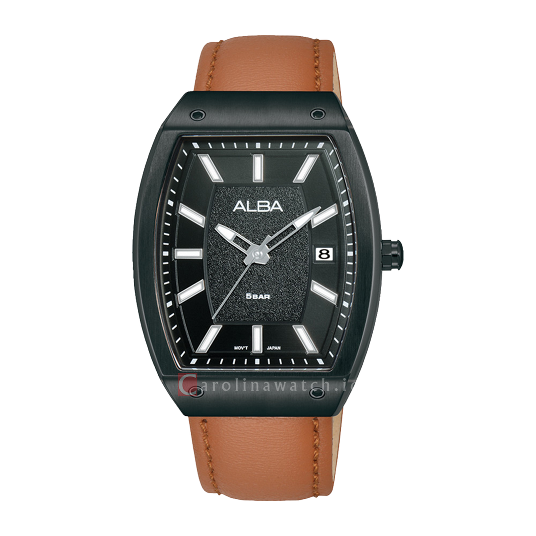Jam Tangan ALBA Active AG8N19X1 Men Black Glitter Dial Brown Leather Strap