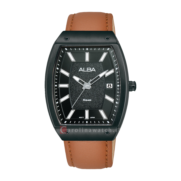 Jam Tangan ALBA Active AG8N19X1 Men Black Glitter Dial Brown Leather Strap