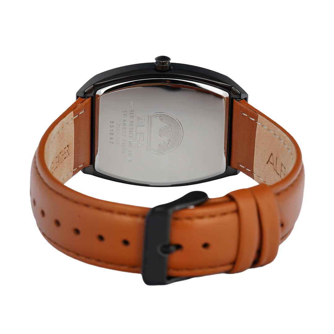 Jam Tangan ALBA Active AG8N19X1 Men Black Glitter Dial Brown Leather Strap