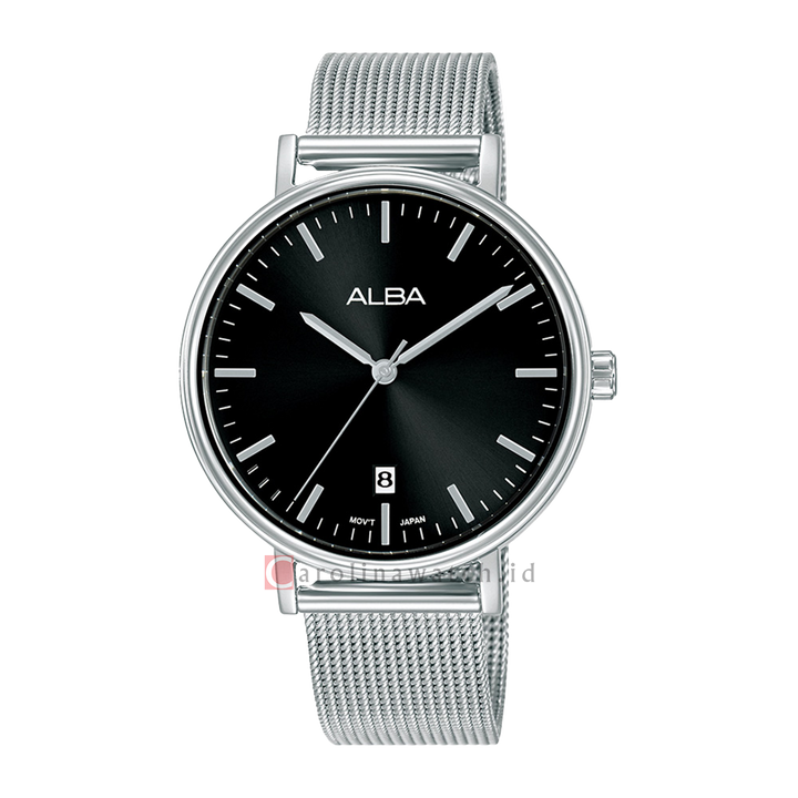 Jam Tangan ALBA Fashion AG8N85X1 Women Black Dial Mesh Stainless Steel Strap