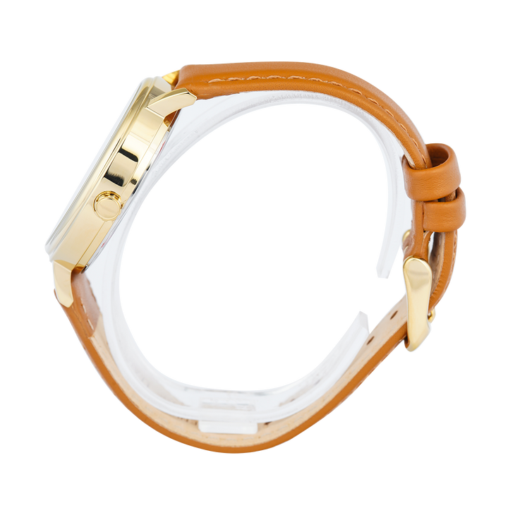 Jam Tangan ALBA Fashion AG8N90X1 Women Silver White Dial Light Brown Leather Strap