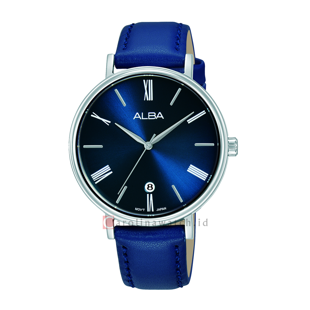 Jam Tangan ALBA Fashion AG8N91X1 Women Blue Dial Light Blue Leather Strap