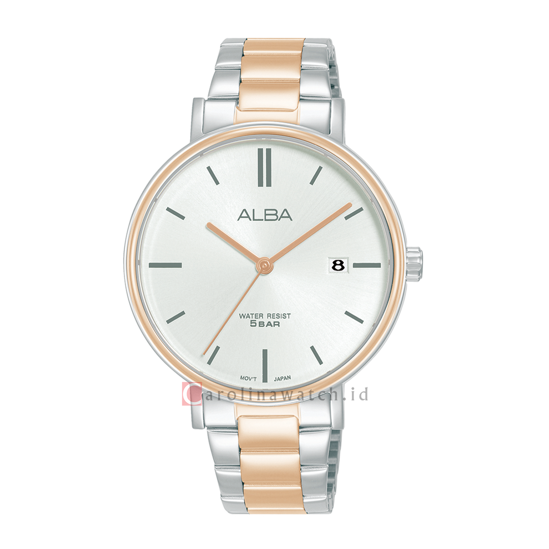 Jam Tangan ALBA AG8N96X1 Women Silver White Dial Dual Tone Stainless Steel Strap