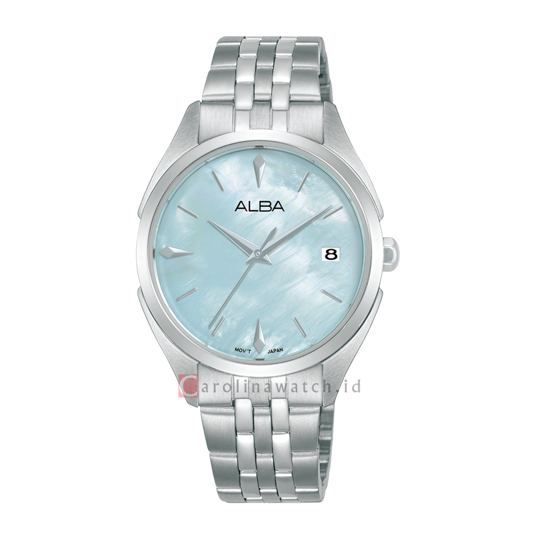 Jam Tangan ALBA AG8P43X1 Women Light Blue Mother of Pearl Dial Stainless Steel Strap