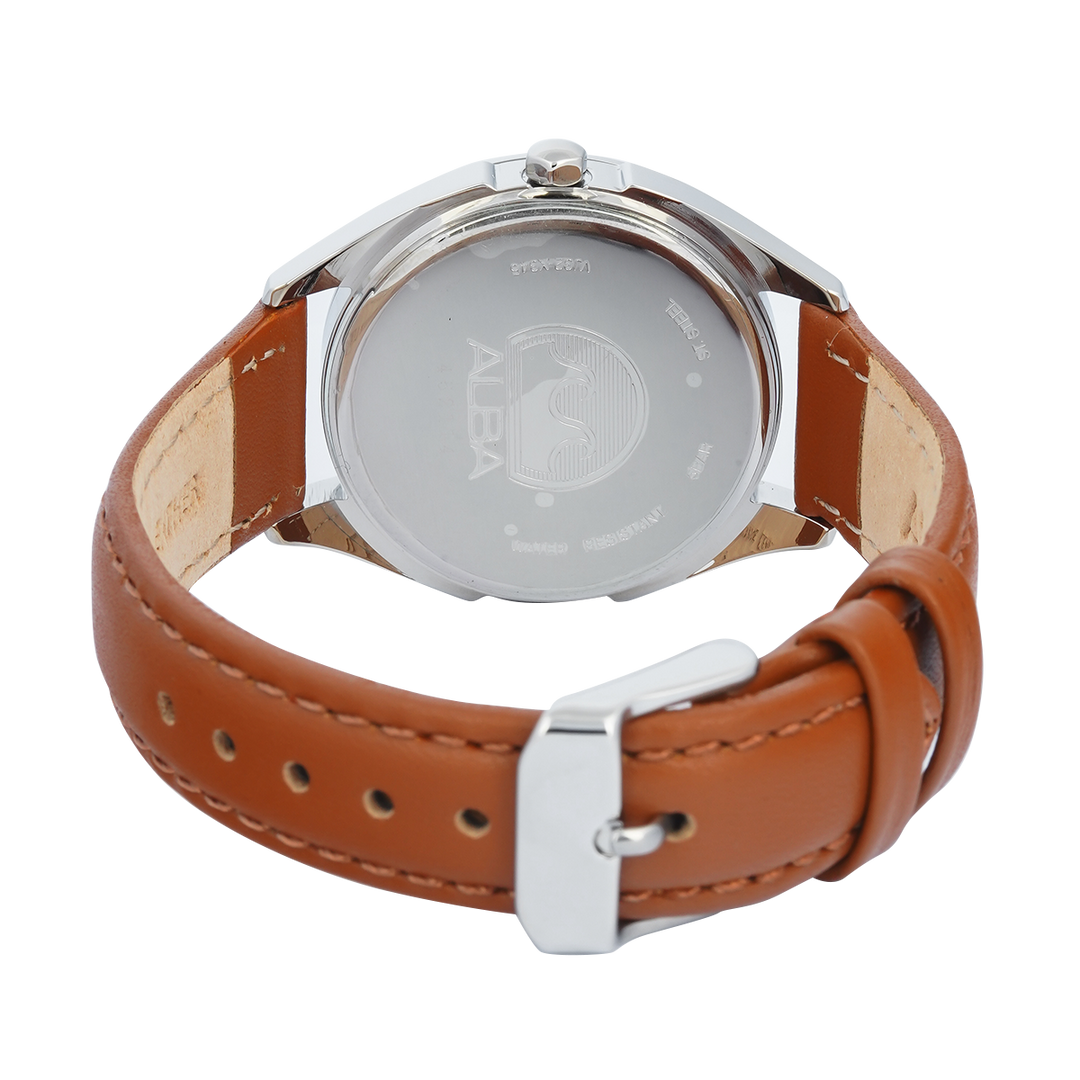 Jam Tangan ALBA Fashion AG8P97X1 Women White Dial Brown Leather Strap