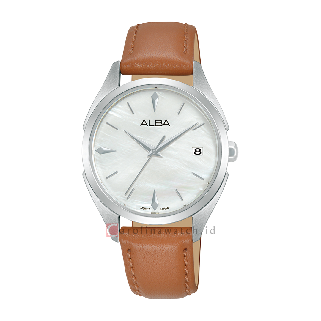 Jam Tangan ALBA Fashion AG8P97X1 Women White Dial Brown Leather Strap