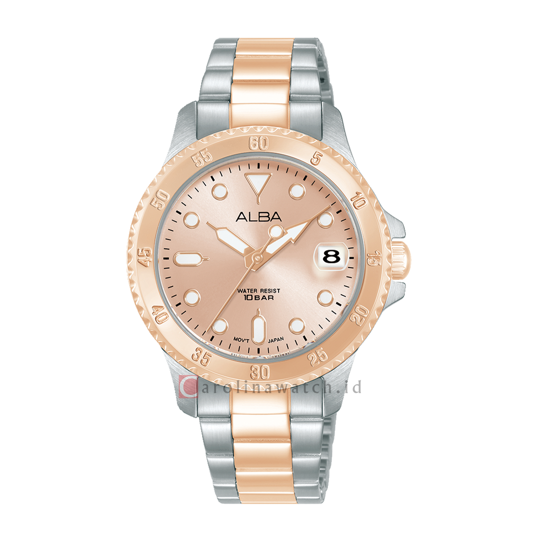 Jam Tangan ALBA Active AG8Q34X1 Women Light Pink Dial Dual Tone Stainless Steel Strap