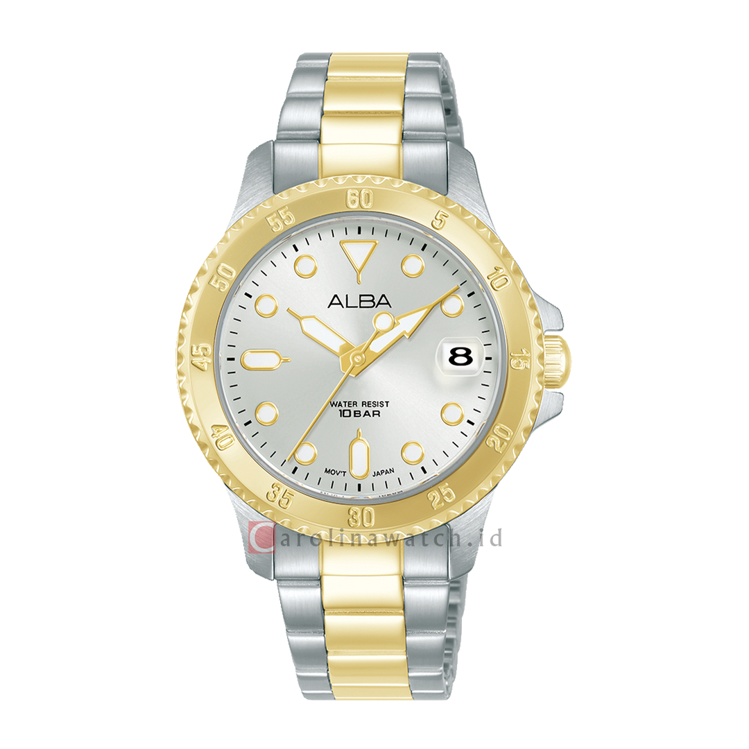 Jam Tangan ALBA Active AG8Q36X1 Women Silver White Dial Dual Tone Stainless Steel Strap