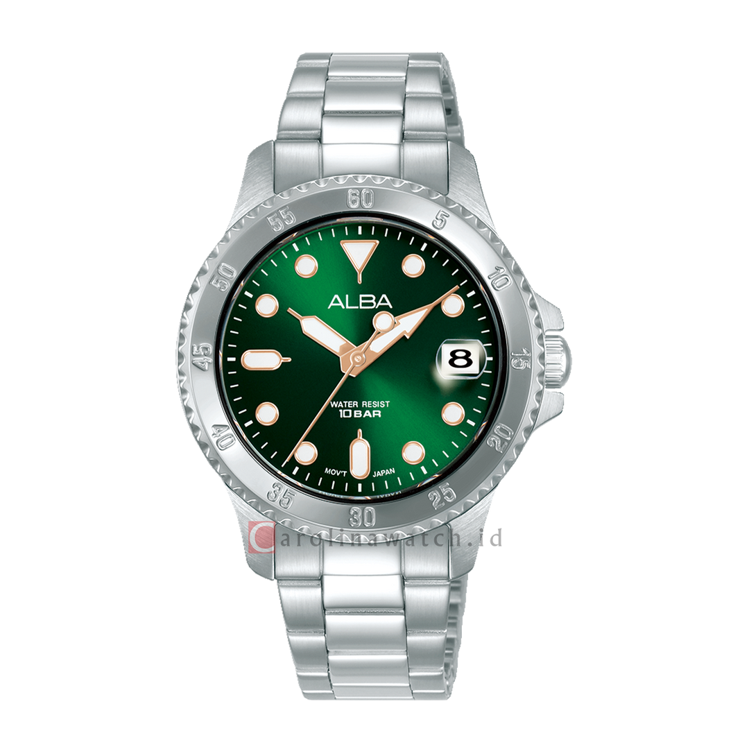 Jam Tangan ALBA Active AG8Q39X1 Women Green Dial Stainless Steel Strap