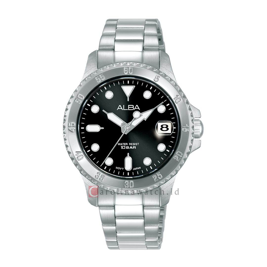 Jam Tangan ALBA Active AG8Q45X1 Women Black Dial Stainless Steel Strap