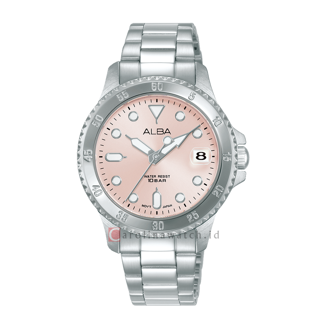 Jam Tangan ALBA Active AG8Q47X1 Women Light Pink Dial Stainless Steel Strap