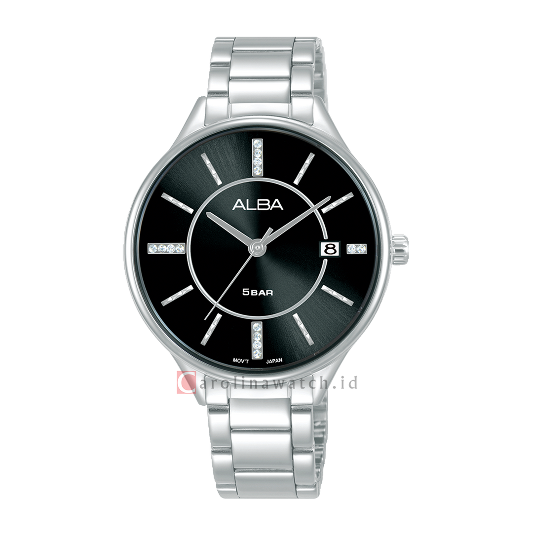 Jam Tangan ALBA Fashion AG8Q55X1 Women Black Dial Stainless Steel Strap