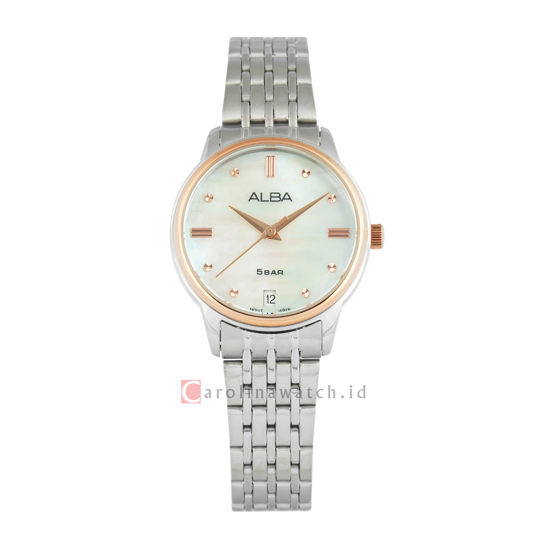 Jam Tangan Alba AG8Q74X1 Women White Mother of Pearl Dial Stainless Steel Strap