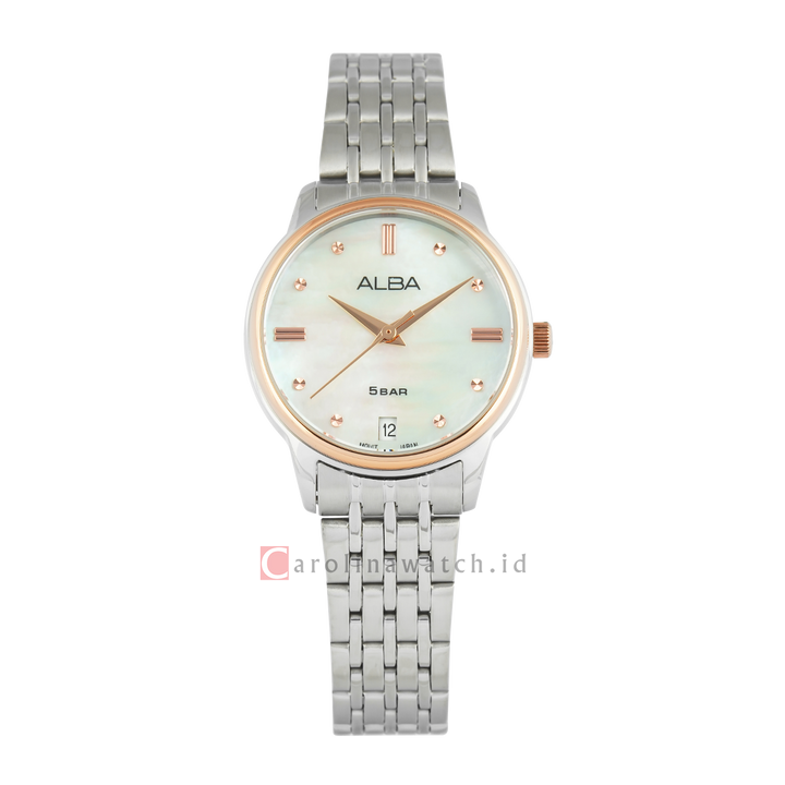 Jam Tangan Alba AG8Q74X1 Women White Mother of Pearl Dial Stainless Steel Strap