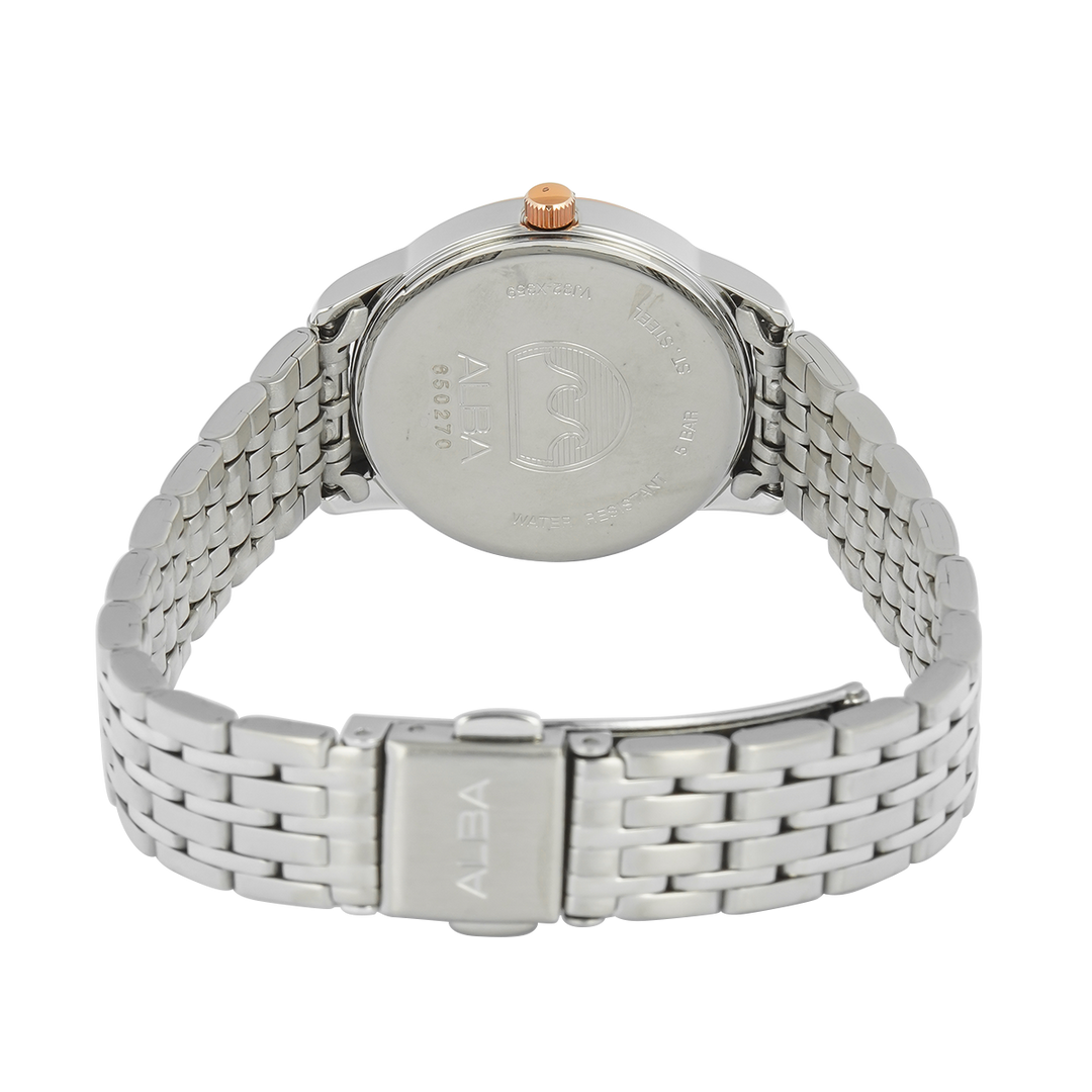 Jam Tangan Alba AG8Q74X1 Women White Mother of Pearl Dial Stainless Steel Strap