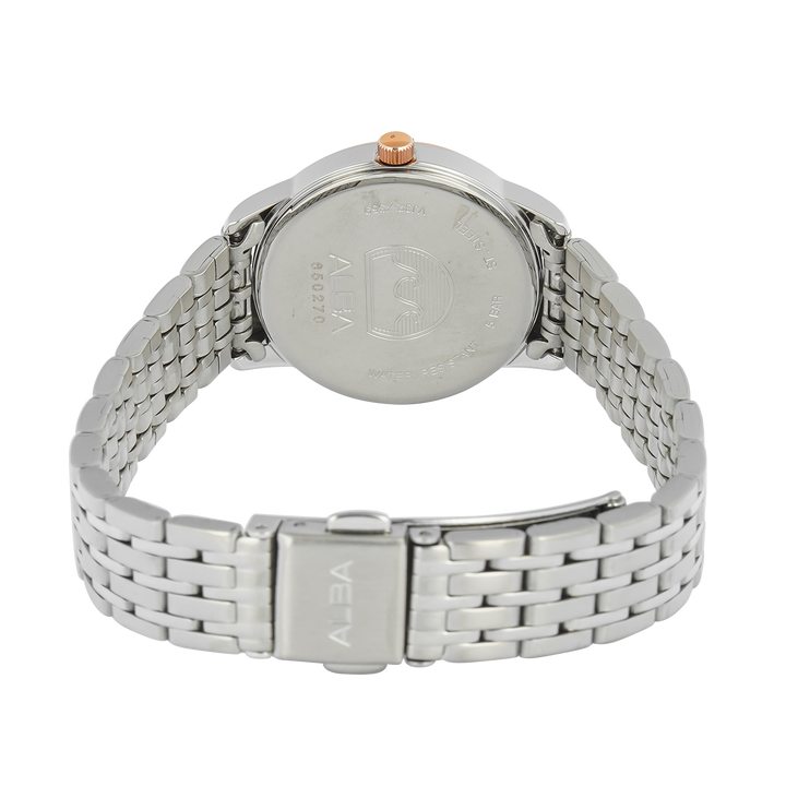 Jam Tangan Alba AG8Q74X1 Women White Mother of Pearl Dial Stainless Steel Strap