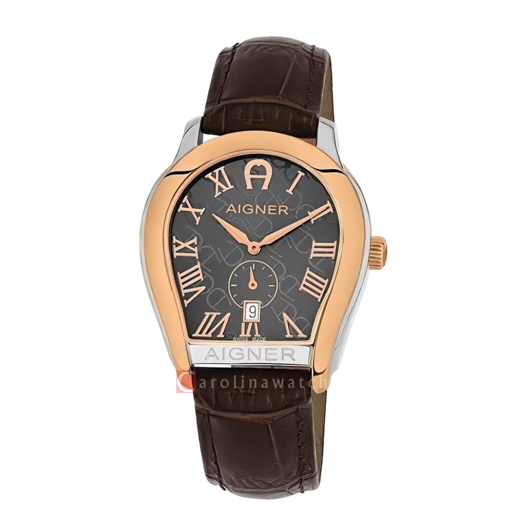 Jam Tangan AIGNER Vicenza A111116 Men Black Mother Of Pearl Dial Brown Leather Strap