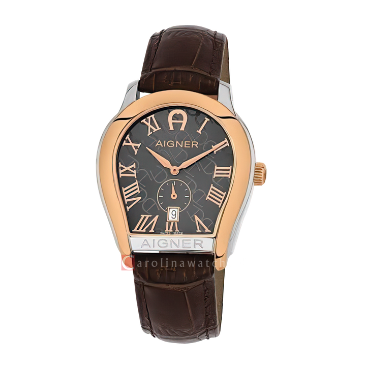 Jam Tangan AIGNER Vicenza A111116 Men Black Mother Of Pearl Dial Brown Leather Strap