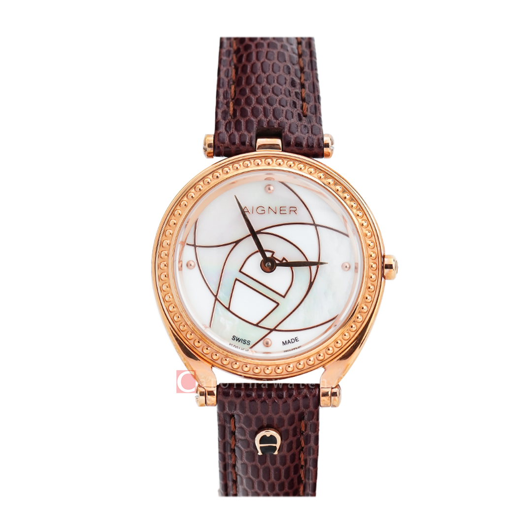 Jam Tangan AIGNER AGA121202A Women White Dial Brown Leather Strap