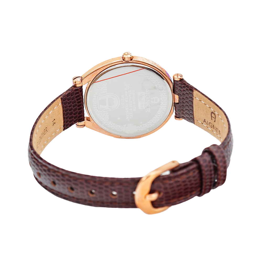 Jam Tangan AIGNER AGA121202A Women White Dial Brown Leather Strap