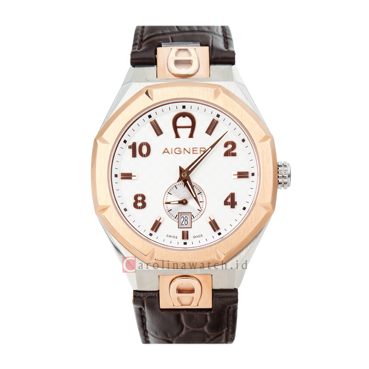 Jam Tangan AIGNER Ferrara AGA142105 White Dial Brown Leather Strap