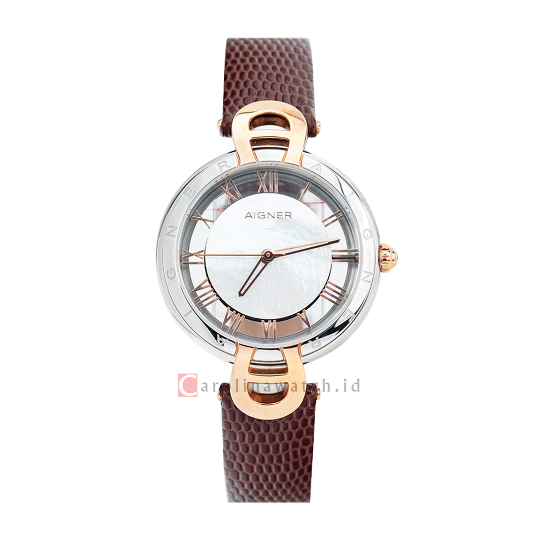 Jam Tangan AIGNER AGA24272 Women Silver Dial Brown Leather Strap