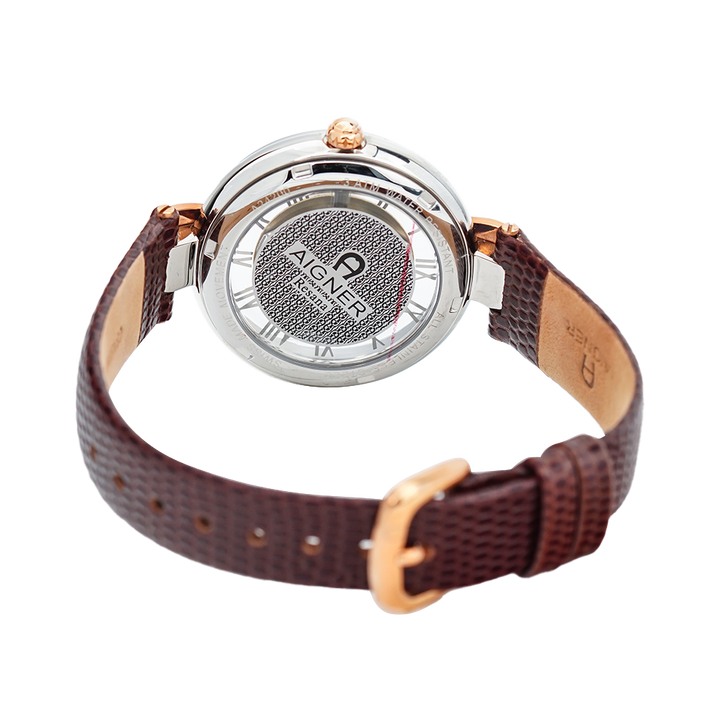 Jam Tangan AIGNER AGA24272 Women Silver Dial Brown Leather Strap