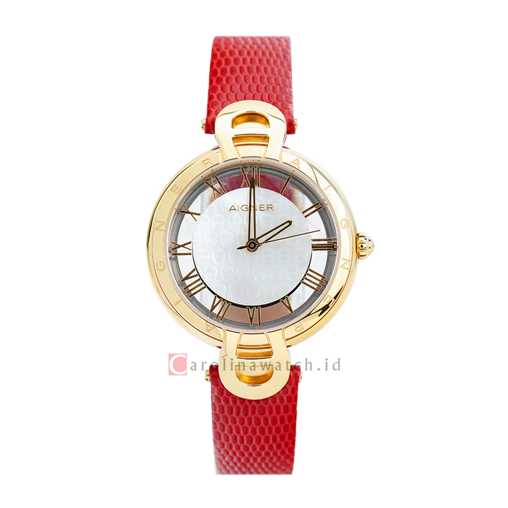 Jam Tangan AIGNER AGA24275 Women Silver Dial Red Leather Strap