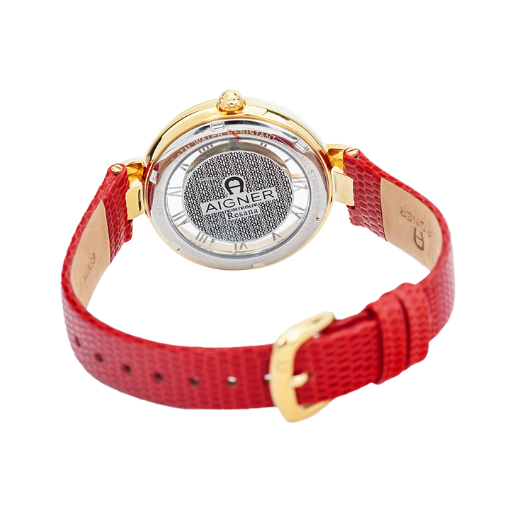 Jam Tangan AIGNER AGA24275 Women Silver Dial Red Leather Strap