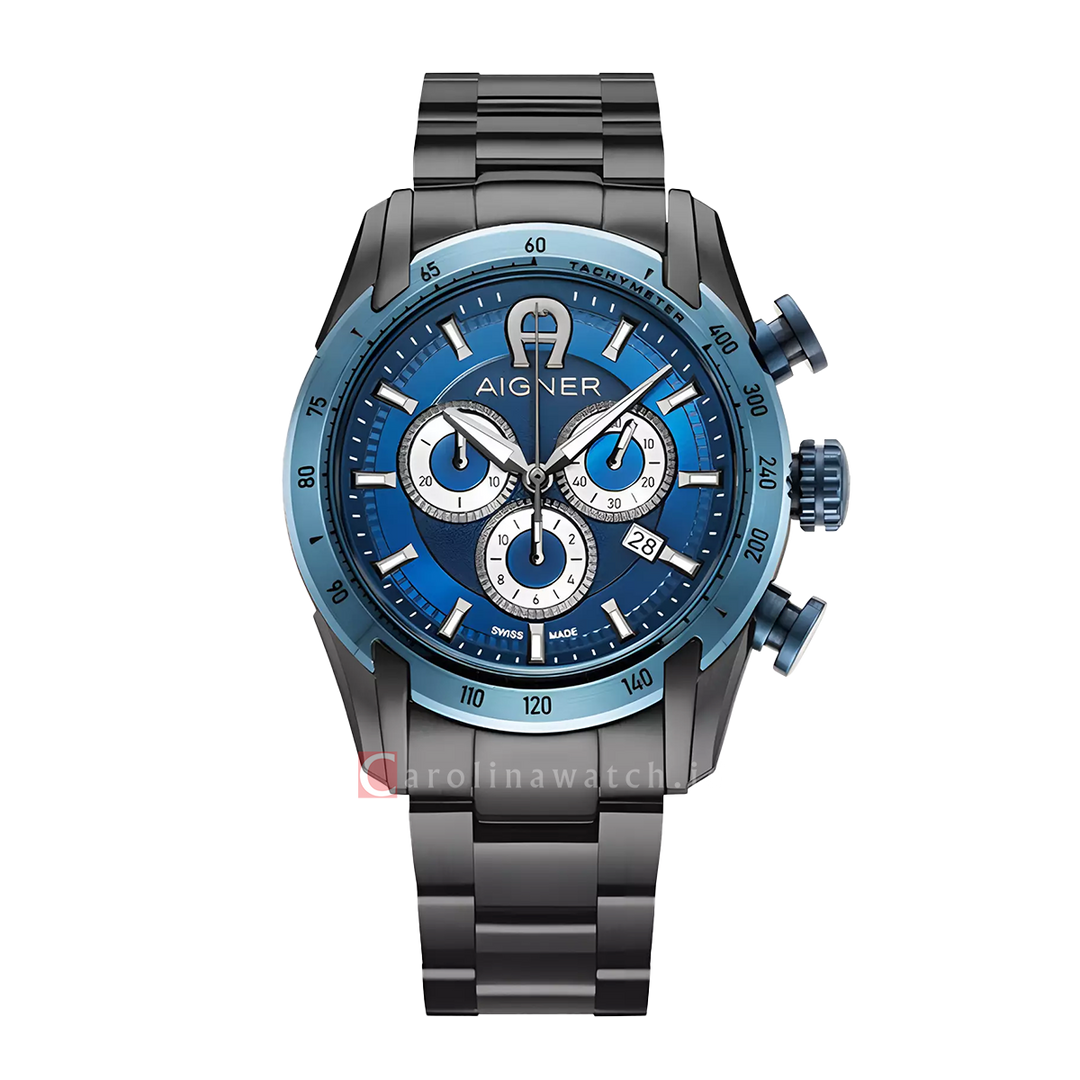 Jam Tangan AIGNER AGW.236004 Men Blue Dial Black Stainless Steel Strap