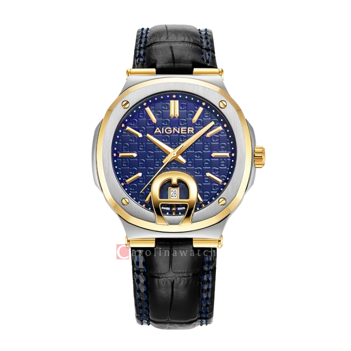Jam Tangan AIGNER Taviano AGW.241003 Men Blue Motif Dial Black Leather Strap