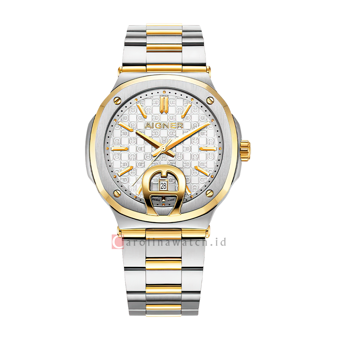 Jam Tangan AIGNER Taviano AGW.241008 Men White Motif Dial Dual Tone Stainless Steel Strap