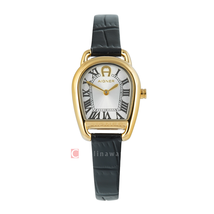 Jam Tangan AIGNER AGW.296001.C Women Silver Dial Black Leather Strap