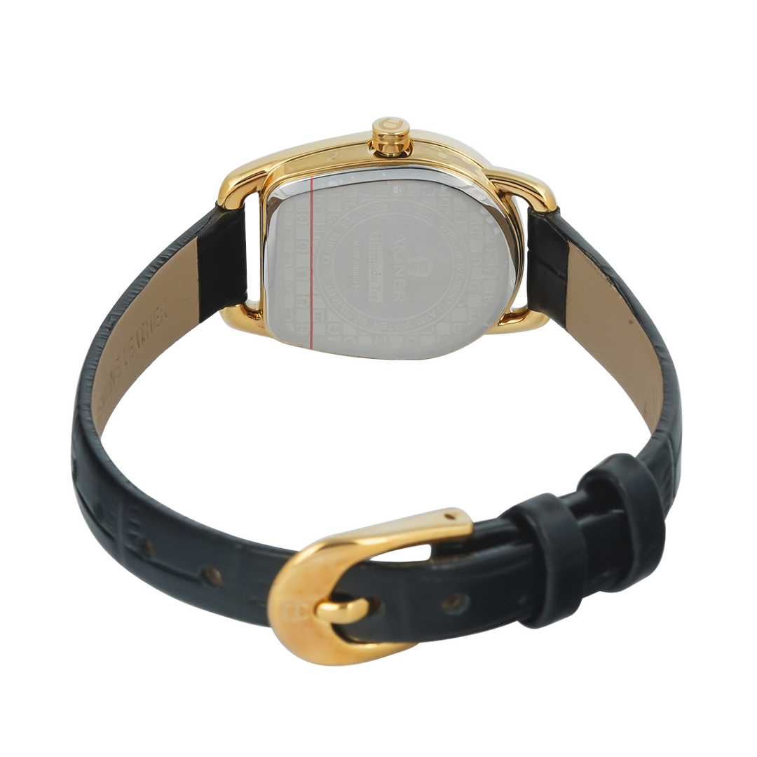 Jam Tangan AIGNER AGW.296001.C Women Silver Dial Black Leather Strap