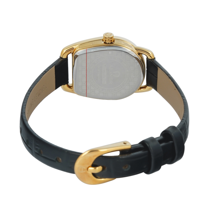 Jam Tangan AIGNER AGW.296001.C Women Silver Dial Black Leather Strap