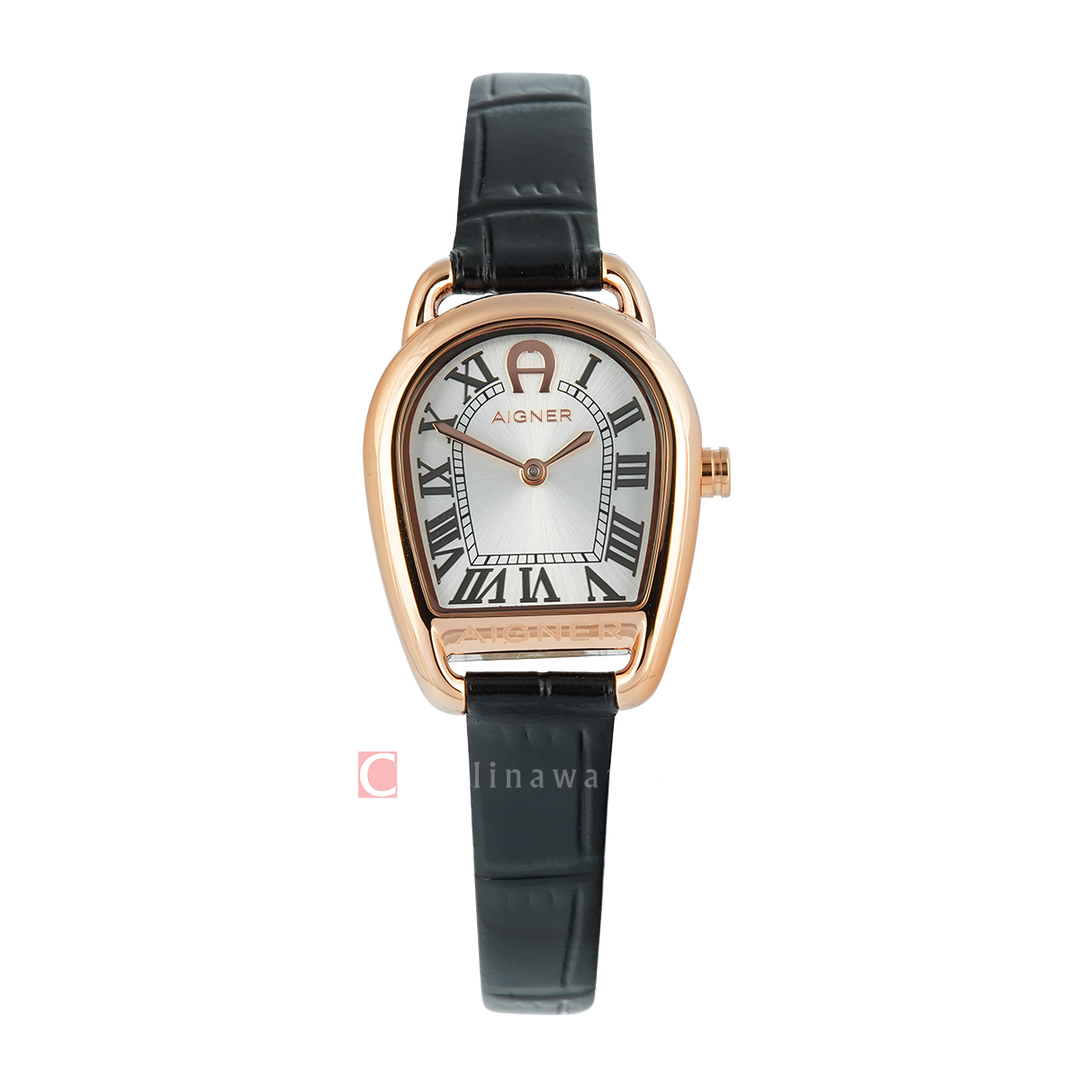 Jam Tangan AIGNER AGW.296004.C Women Silver Dial Black Leather Strap