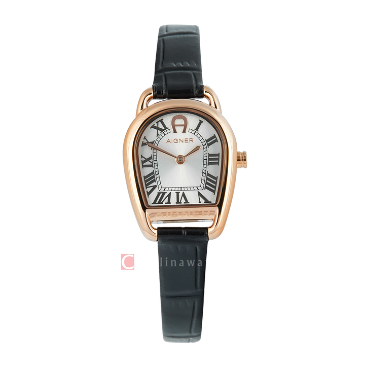 Jam Tangan AIGNER AGW.296004.C Women Silver Dial Black Leather Strap