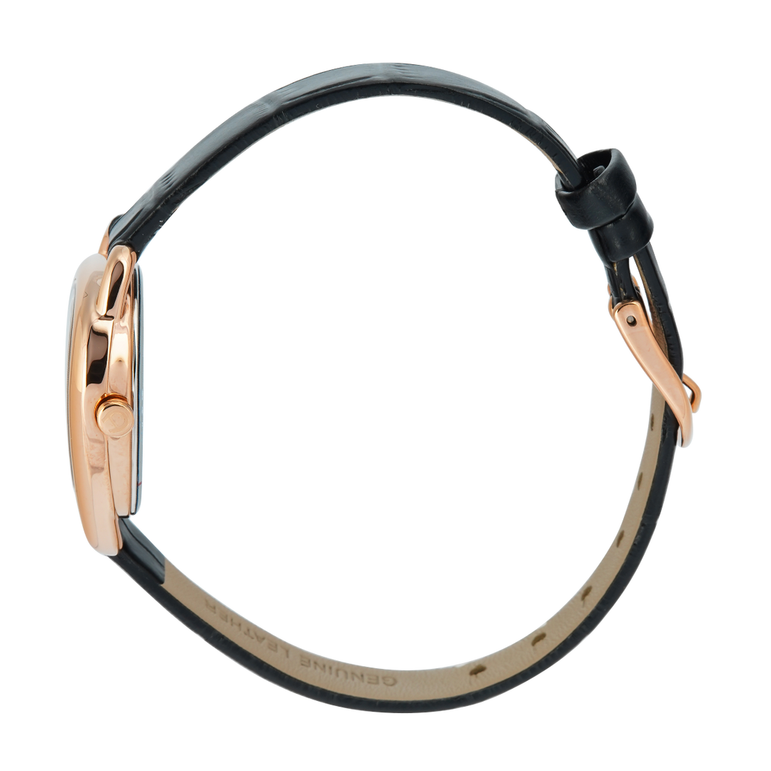 Jam Tangan AIGNER AGW.296004.C Women Silver Dial Black Leather Strap