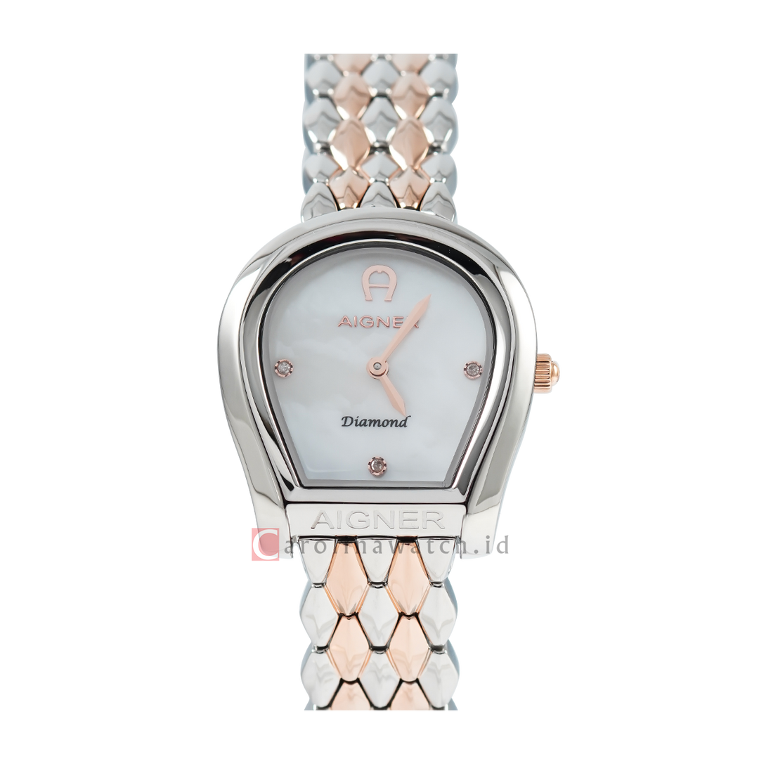 Jam Tangan AIGNER AGW231001 Women Mother of Pearl Dial Dual Tone Stainless Steel Strap