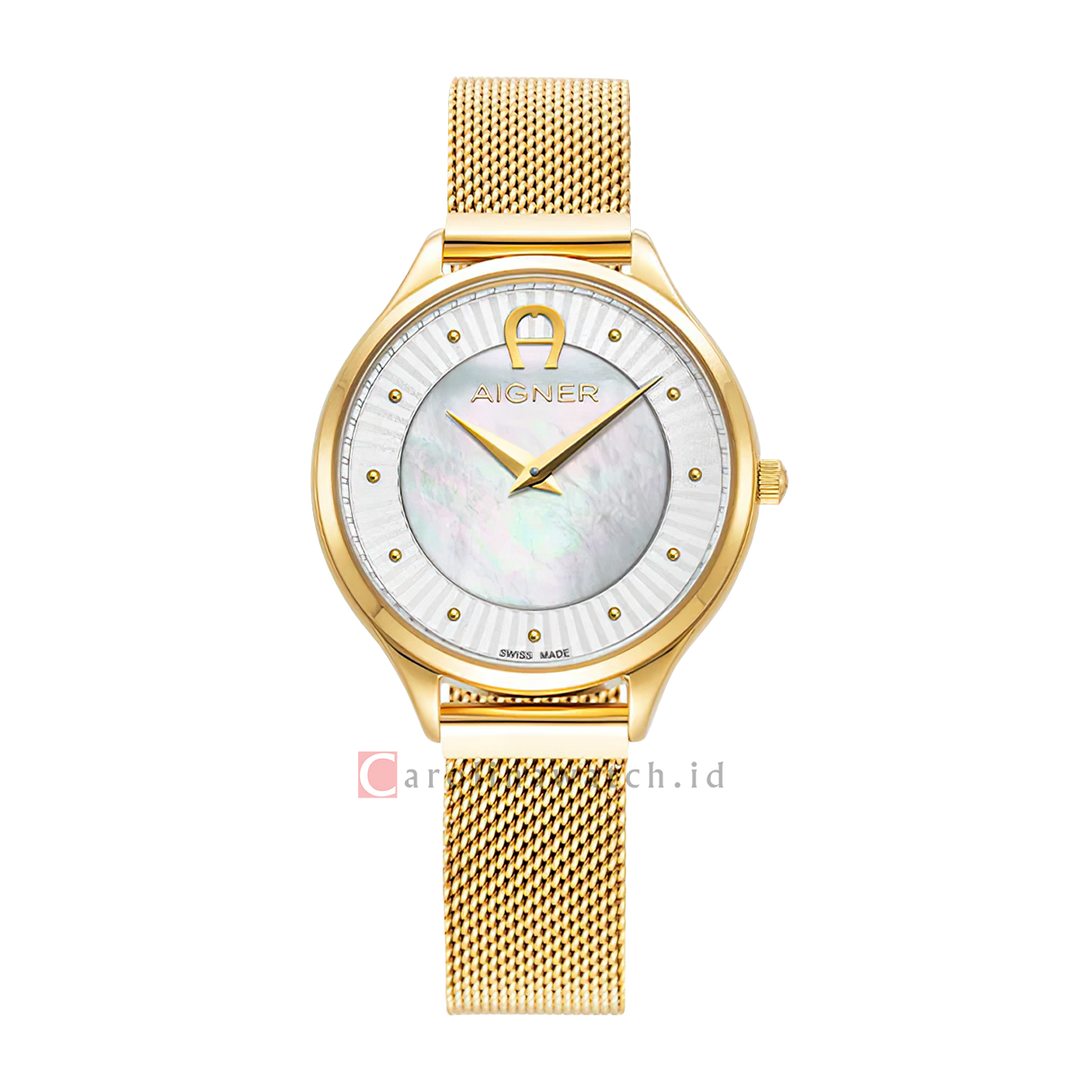 Jam Tangan AIGNER AGW233002 Women Mother of Pearl Dial Gold Stainless Steel Strap