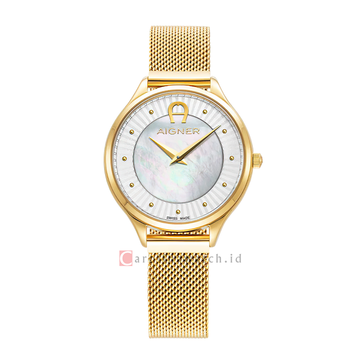 Jam Tangan AIGNER AGW233002 Women Mother of Pearl Dial Gold Stainless Steel Strap
