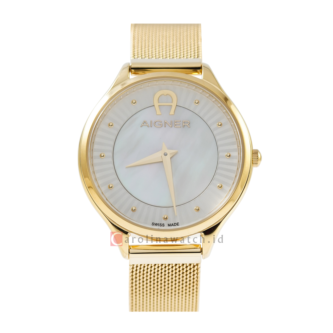 Jam Tangan AIGNER AGW233002 Women Mother of Pearl Dial Gold Stainless Steel Strap