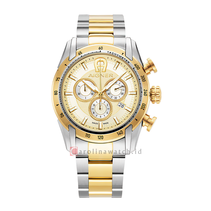 Jam Tangan AIGNER AGW236002 Men Gold Dial Dual Tone Stainless Steel Strap