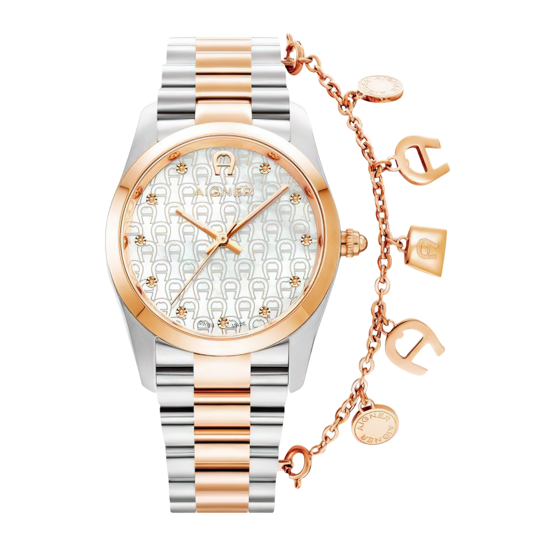Jam Tangan AIGNER AGW237002 Women White Dial Dual Tone Stainless Steel Strap