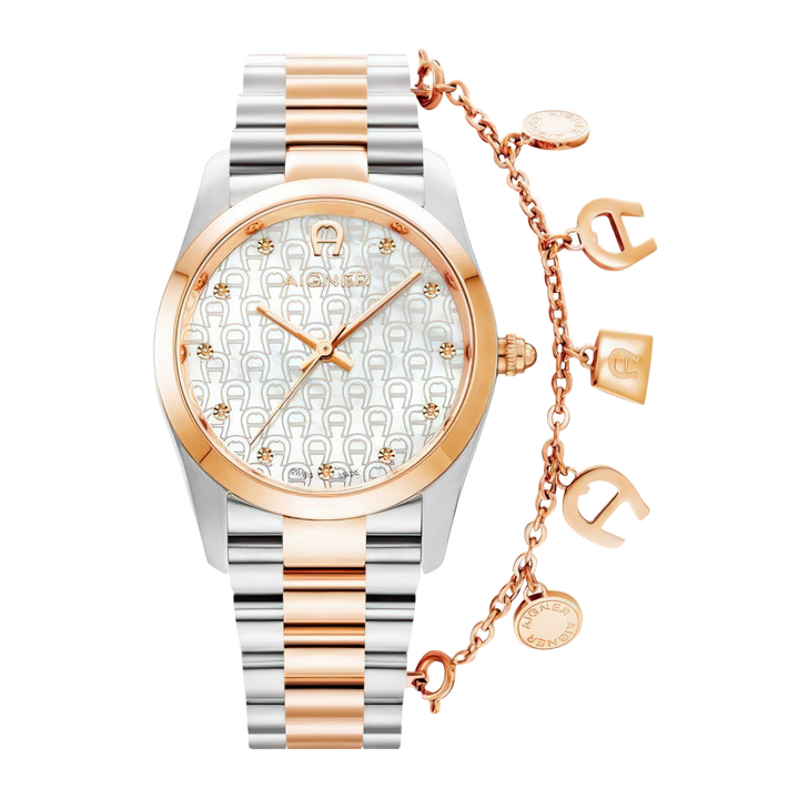 Jam Tangan AIGNER AGW237002 Women White Dial Dual Tone Stainless Steel Strap
