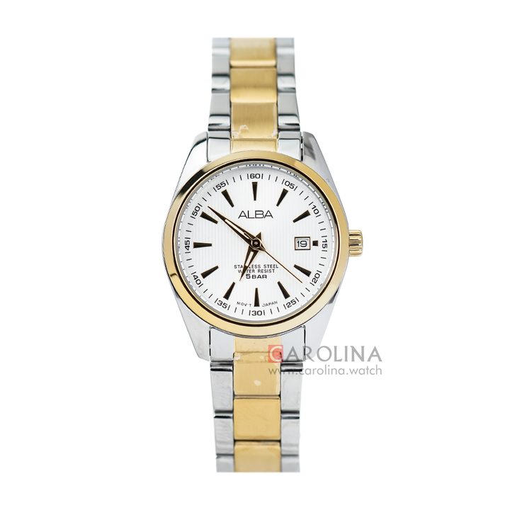 Jam Tangan ALBA AH7A28X1 Women White Silver Dial Dual Tone Stainless Steel Strap