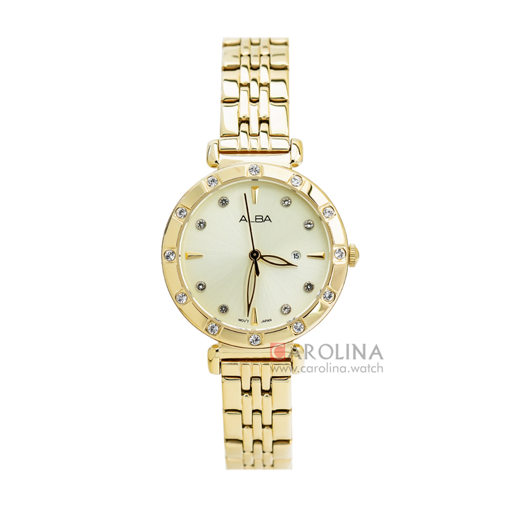 Jam Tangan ALBA AH7AA4X1 Women Light Champagne Dial Gold Stainless Steel Strap