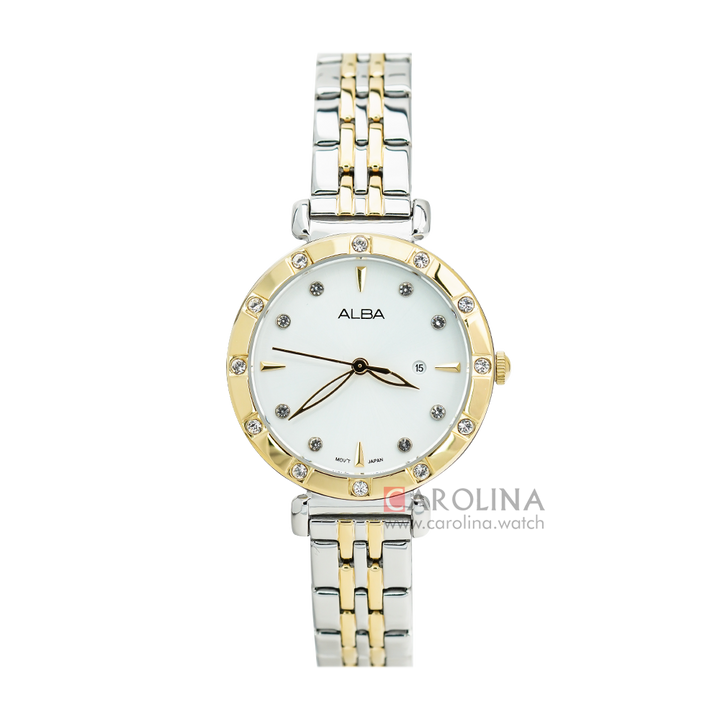 Jam Tangan ALBA AH7AA8X1 Women Silver White Dial Dual Tone Stainless Steel Strap
